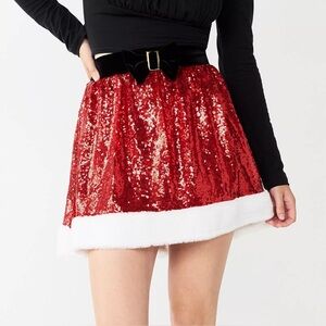 New Born Famous Sequin Mrs Santa Claus Christmas Holiday Costume Skater Skirt XS